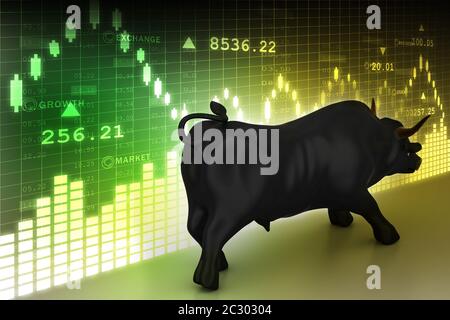 Rising business black bull nel colore di sfondo Foto Stock