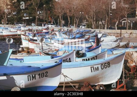 Pomorie, Bulgaria - 31 dicembre 2019: Pomorie è un villaggio e resort di mare nel sud-est della Bulgaria, situato su UNA stretta Rocky Foto Stock