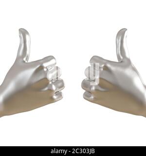 Figurina metallica di una mano con un pollice sporgente su uno sfondo isolato. rendering 3d Foto Stock