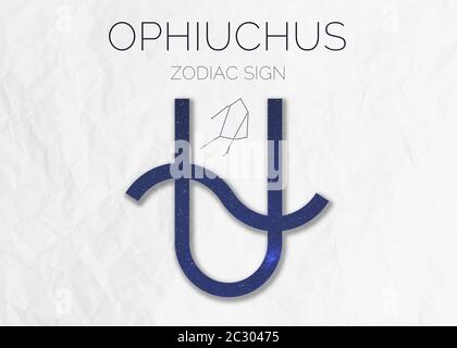 Segno zodiacale infografiche astrologiche di Ophiuchus in una parte anteriore di carta sminuzzata con ombra. Elementi di questa immagine sono stati forniti dalla NASA Foto Stock