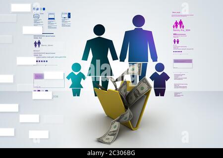 Cartella con denaro e icona di famiglia Foto Stock