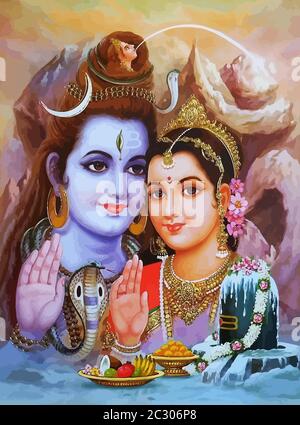 Induismo signore shiva spirituale serpente illustrazione Lakshmi Foto Stock