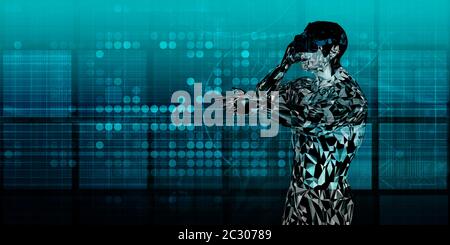 Realtà Estesa Con L'Uomo Che Usa Il Visore Virtuale Di Vr Foto Stock