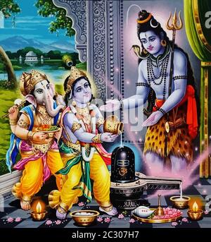 Induismo signore shiva spirituale potere serpente mente benedire ganesha santo Vishnu illustrazione Foto Stock