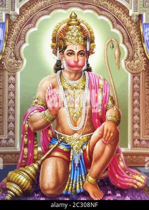 hanuman indiano santo dio scimmia jayanti tempio illustrazione Foto Stock