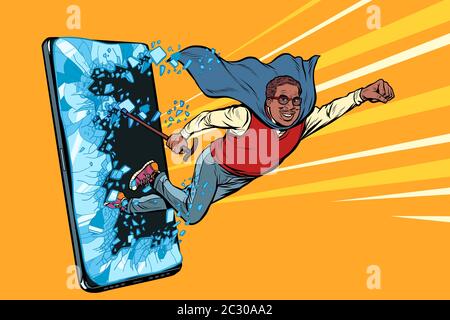 Il vecchio uomo pensionato nonno gadget telefono dello smartphone. Internet  Online application service program. La Pop art retrò illustrazione  vettoriale disegno ki vintage Foto stock - Alamy