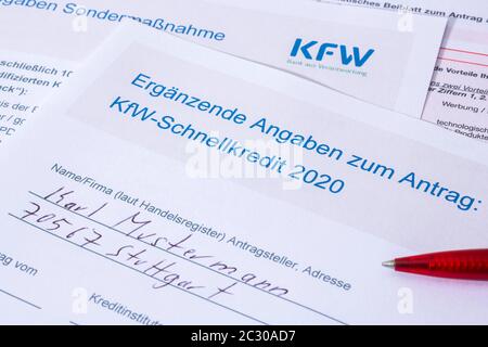 Moduli di domanda della KfW-Foerderbank, prestito rapido, Germania Foto Stock