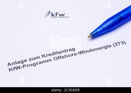 Modulo di richiesta KfW-Foerderbank, domanda di prestito per energia eolica offshore, Germania Foto Stock