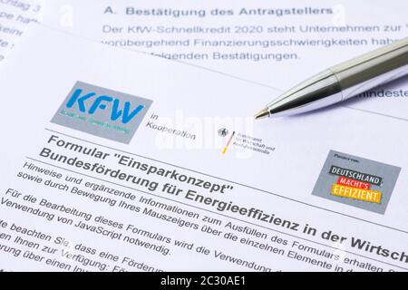 Moduli di richiesta KfW-Foerderbank, modulo di concetto di risparmio promozione federale dell'efficienza energetica nell'economia, Germania Foto Stock