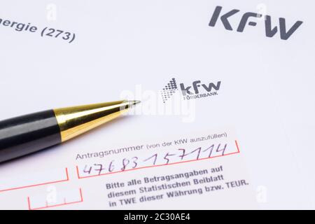 Modulo di domanda di partecipazione della KfW-Foerderbank, Germania Foto Stock