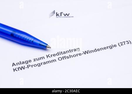 Modulo di richiesta KfW-Foerderbank, domanda di prestito per energia eolica offshore, Germania Foto Stock