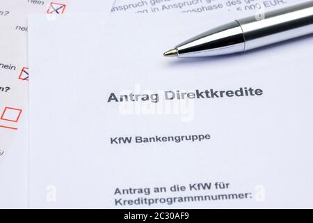 Moduli di domanda di KfW-Foerderbank, prestiti diretti, Germania Foto Stock