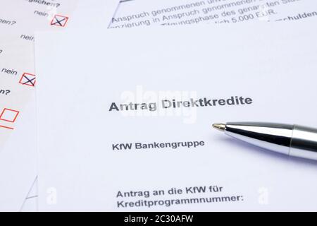 Moduli di domanda di KfW-Foerderbank, prestiti diretti, Germania Foto Stock