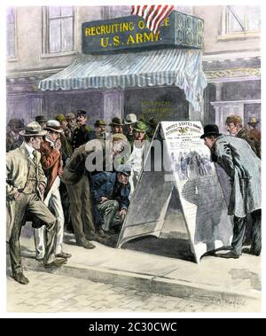 US Army recruiting station in New York City, guerra spagnolo-americana, 1898. Mezzitoni colorati a mano di un W.A. Illustrazione Rogers Foto Stock