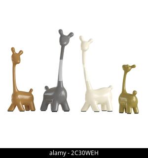 Una collezione di figurine giraffe colorate su sfondo bianco. rendering 3d Foto Stock