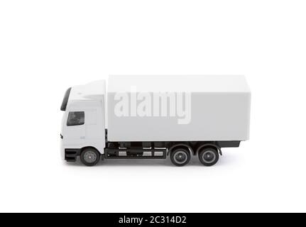 White consegna merci carrello isolato in miniatura su sfondo bianco con tracciato di ritaglio Foto Stock