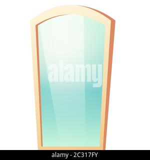 Specchio vettoriale in cornice di plastica beige con superficie riflettente isolata su sfondo bianco. Illustrazione vettoriale di un fumetto di un bagno o di un'area di cottura Illustrazione Vettoriale
