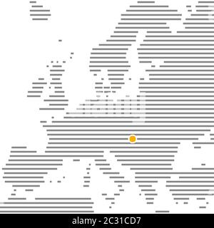 Budapest in Ungheria sulla mappa a strisce grigie dell'Europa con punto arancione Foto Stock