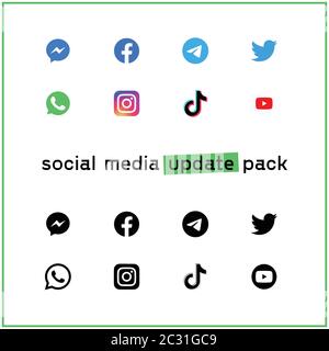 Raccolta di icone dei social media su sfondo bianco Illustrazione Vettoriale