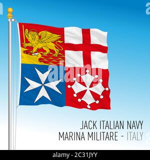 Bandiera jack della Marina militare Italiana, Italia, illustrazione vettoriale Illustrazione Vettoriale