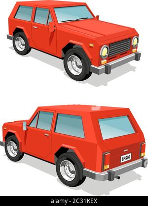 Vista anteriore e posteriore dell'auto SUV rossa Illustrazione Vettoriale