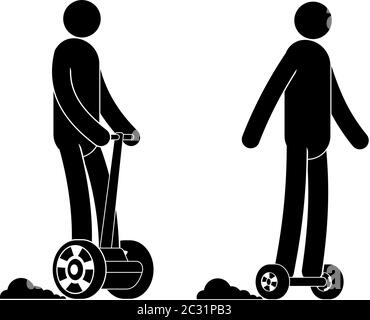 Pittogramma uomo che guida segway e hoverboard Illustrazione Vettoriale