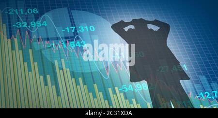 Il concetto di perdita finanziaria e il declino aziendale o il crollo del mercato azionario in uno stile di illustrazione 3D. Foto Stock