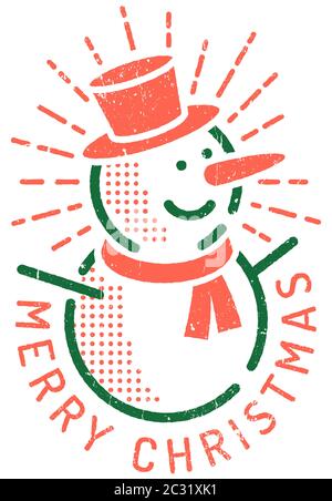 Pupazzo di neve di Capodanno in un cappello e una sciarpa con L'iscrizione buon Natale Illustrazione Vettoriale