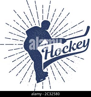 Logo Hockey in stile vintage retro Illustrazione Vettoriale