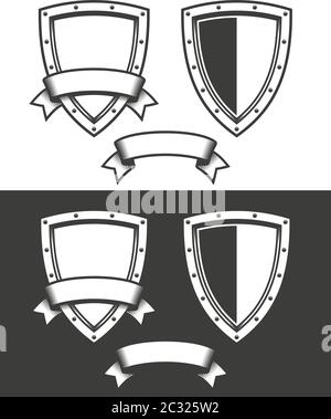 Schermo triangolare araldico e nastro Illustrazione Vettoriale