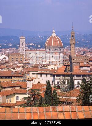 Vista della Città Vecchia da Piazzale Michelangelo, Firenze (Firenze), Toscana, Italia Foto Stock