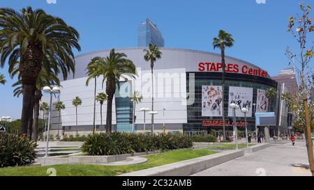 Lo Staples Center nel centro di Los Angeles Foto Stock