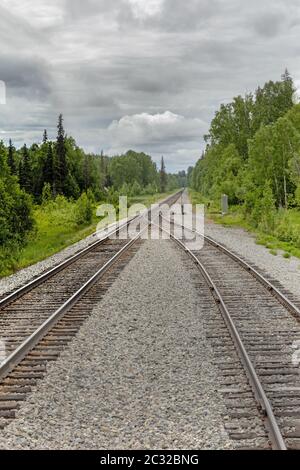 Due binari diventano uno nella natura selvaggia dell'alaska. Concetto di Unione Foto Stock