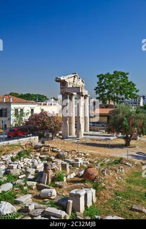 Rovine nella zona di Plaka, Atene Foto Stock