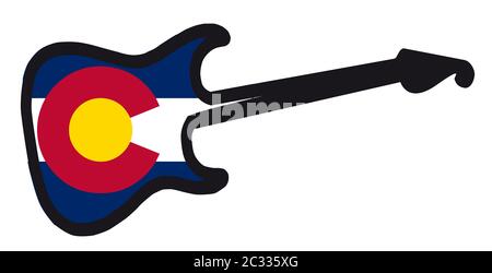 Un originale corpo solido chitarra elettrica isolate su bianco con la Colorado State flag Foto Stock