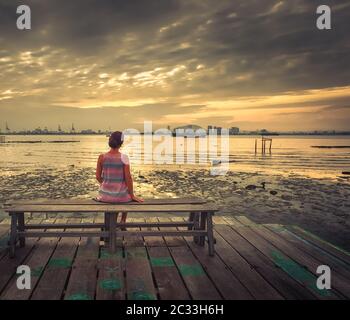 Soggiorno turistico a Yeoh jetty di sunrise, Georgetown, Penang, Malaysia Foto Stock