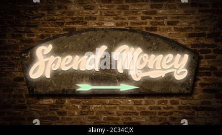 Strada segno spendere denaro Foto Stock
