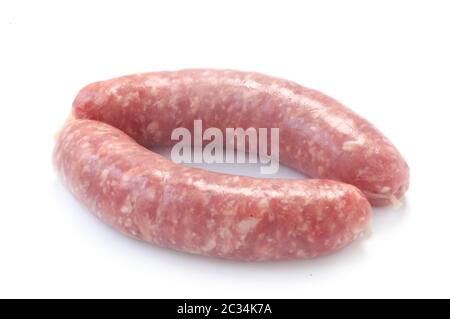 Materie tedesco il Bratwurst isolato su bianco Foto Stock