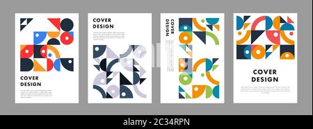 Set di modelli geometrici astratti colorati. Disegni di copertina universali per rapporto annuale, opuscoli, volantini, presentazioni, opuscolo, rivista. Illustrazione Vettoriale