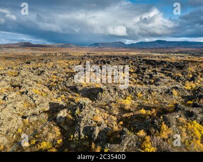 Campi di Dimmuborgir Lava vicino al Lago Myvatn Islanda Foto Stock