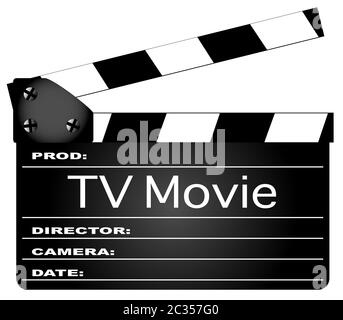 Un tipico film clapperboard con la leggenda TV Movie isolato su bianco. Foto Stock