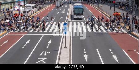 Enorme folla di pedoni alla stazione ferroviaria di Shinjuku, Tokyo, Giappone Foto Stock