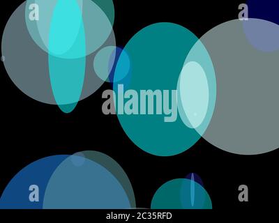 Illustrazione minimalista astratta blu con cerchio ed ellissi e sfondo nero Foto Stock