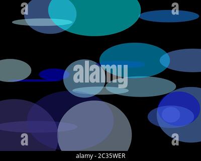 Illustrazione minimalista astratta blu con ellissi e sfondo nero Foto Stock