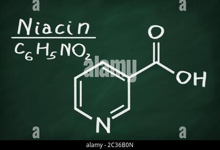 Modello strutturale della vitamina B3 (Niacina) sulla lavagna. Foto Stock