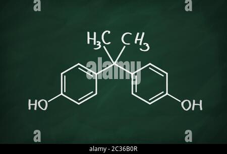 Il modello strutturale del BPA (bisfenolo) sulla lavagna. Foto Stock