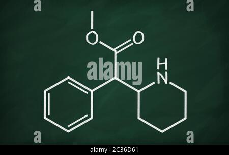 Il modello strutturale del metilfenidato sulla lavagna. Foto Stock