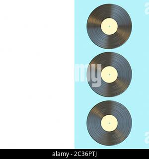 3D render image di un classico disco in vinile su una luce blu e sfondo bianco in un piatto di stile dei laici. Foto Stock