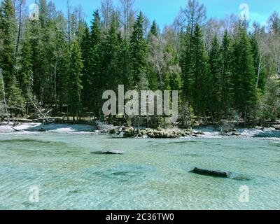 Riserva naturale del lago Kanas, parco forestale di Jiadengyu, Xinjiang Foto Stock