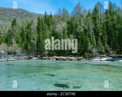 Riserva naturale del lago Kanas, parco forestale di Jiadengyu, Xinjiang Foto Stock